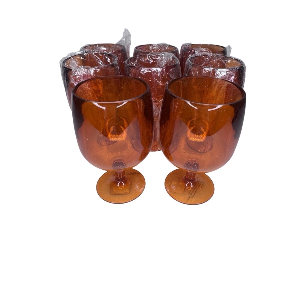 Lot Of 8 Crate & Barrel 154-205 8oz Orange Plastic Wine Glasses NEW Stackable